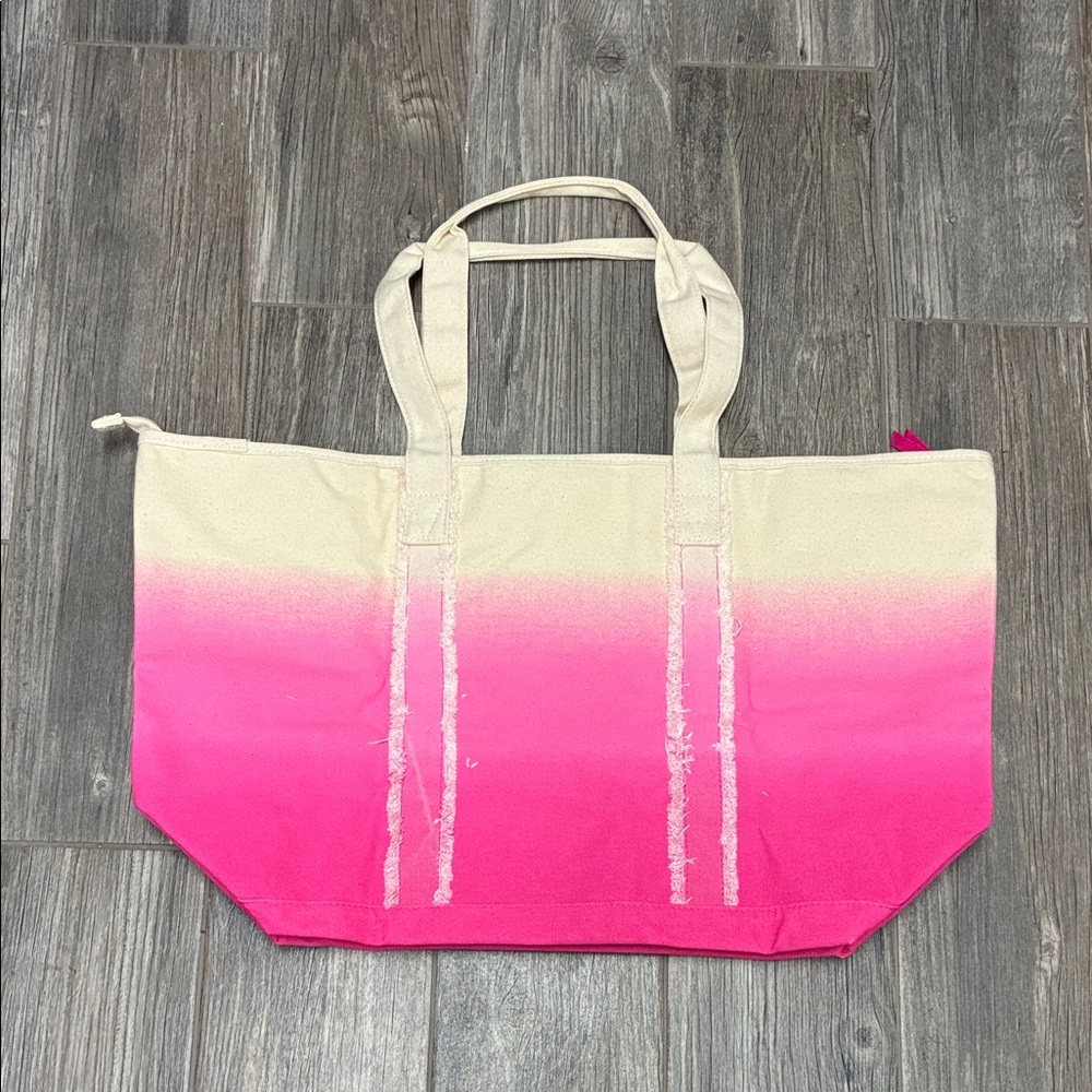 Victoria’s Secret Ombré Canvas Tote Bag Travel Pink Bag New! - Picture 4 of 8